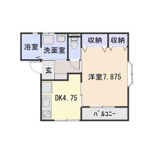 サンピュア鷹匠(1DK/2階)の間取り写真