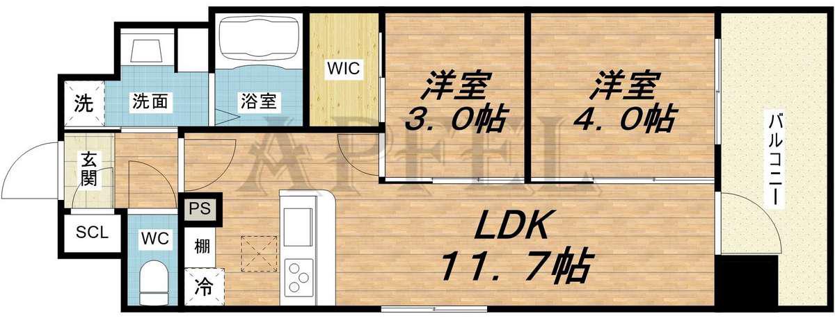 アーバネックス新町(2LDK/9階)の間取り写真