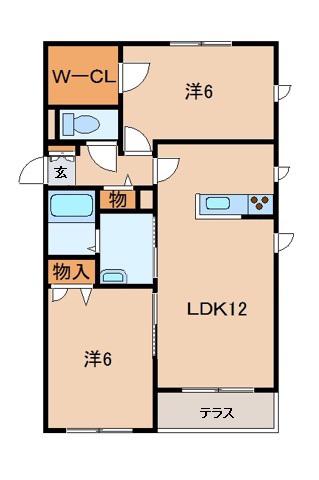 ベレオクシモト(2LDK/1階)の間取り写真