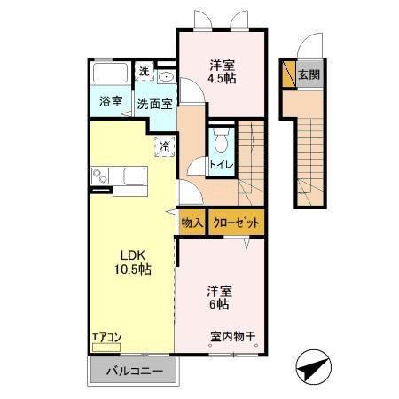 グランシャリオB(2LDK/2階)の間取り写真