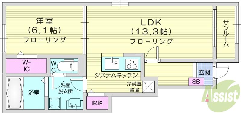 ヴェルドミール石田(1LDK/1階)の間取り写真
