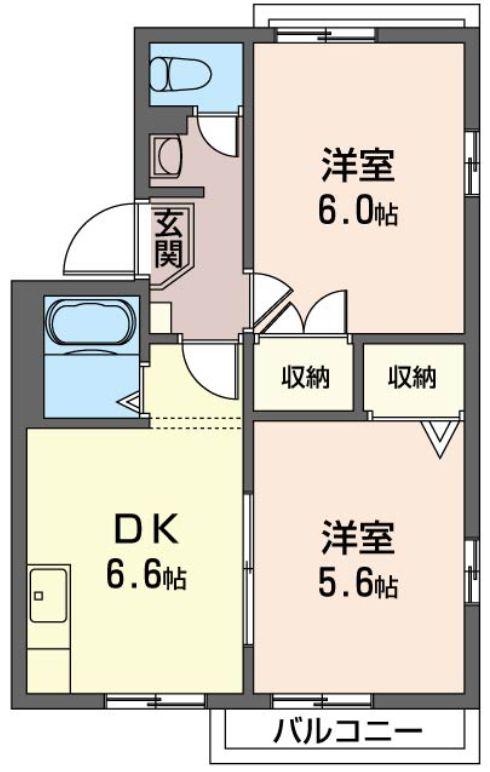 メゾンクレール(2DK/2階)の間取り写真