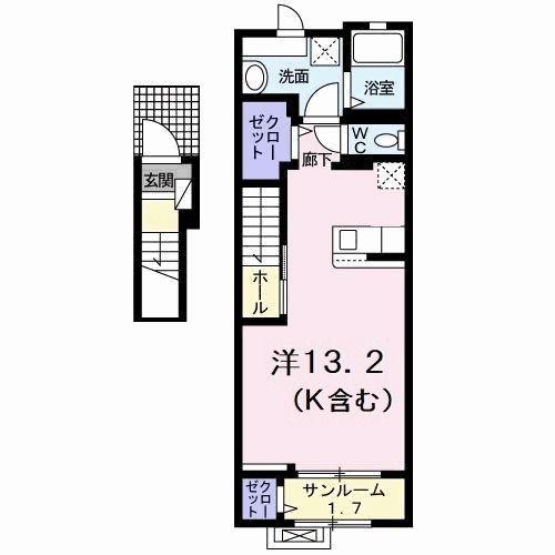 リヨン B(ワンルーム/2階)の間取り写真