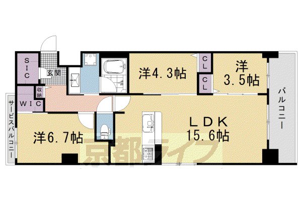 STANDZ西院(3LDK/7階)の間取り写真