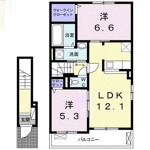 メゾンリヴィエールA(2LDK/2階)の間取り写真