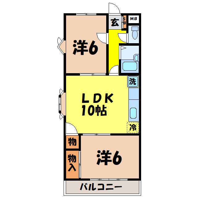ハイツグリーンヒル(2LDK/1階)の間取り写真