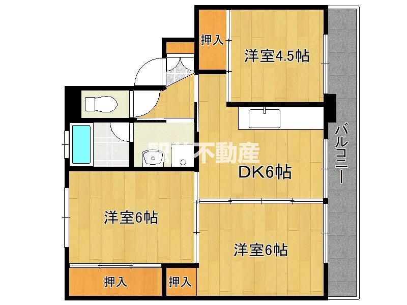 ビレッジハウス八女室岡1号棟(3DK/5階)の間取り写真