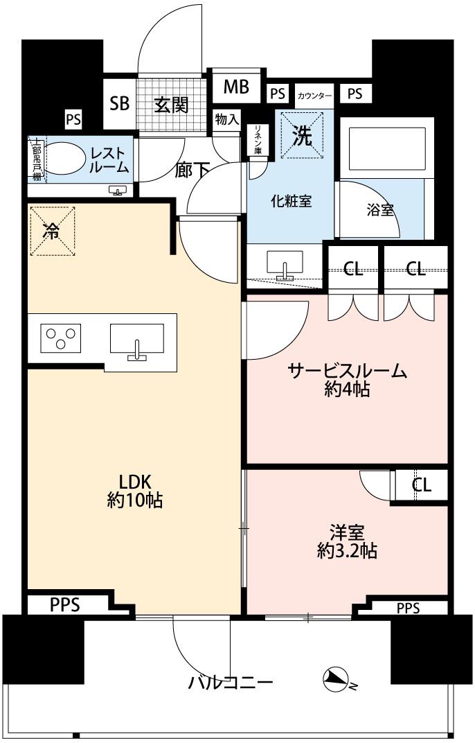 ピアース渋谷ウエスト(1SLDK/10階)の間取り写真