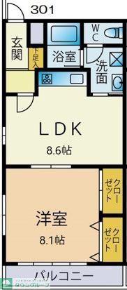 ルミネミワI(1LDK/3階)の間取り写真