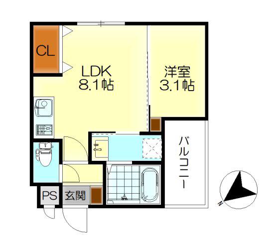 MOVE広古新開(1LDK/1階)の間取り写真