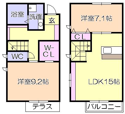 ヴィルヌーブ諏訪野A(2LDK/1階)の間取り写真