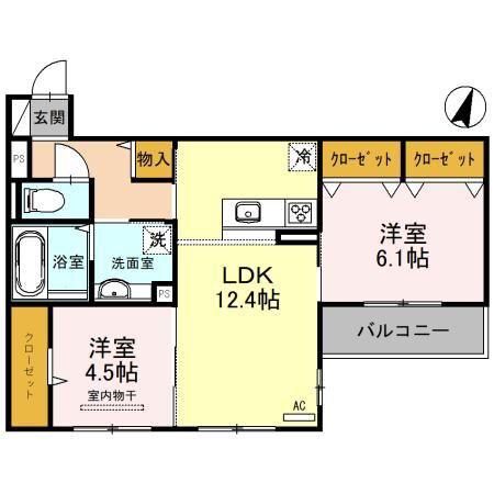 Jソレイユ錦が丘(2LDK/1階)の間取り写真