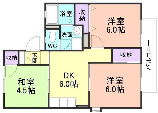 和歌川弐番館(3DK/2階)の間取り写真