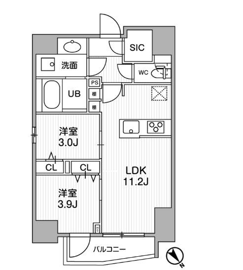 S-RESIDENCE目黒大岡山BRESA(2LDK/1階)の間取り写真