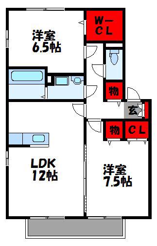 リビングタウンルピナ新宮B棟(2LDK/2階)の間取り写真