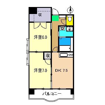CLARE FUJIMOTO南棟(2DK/3階)の間取り写真
