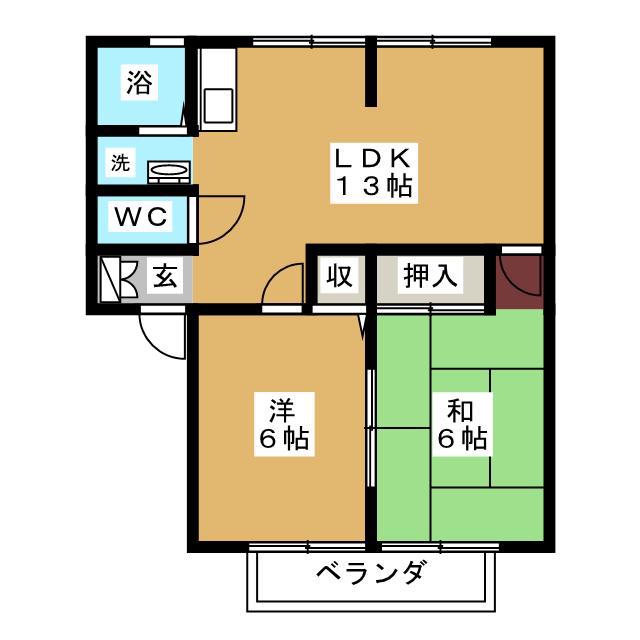 サンビレッジ亀山A(2LDK/2階)の間取り写真