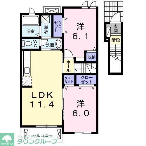 フォンテーヌI(2LDK/2階)の間取り写真