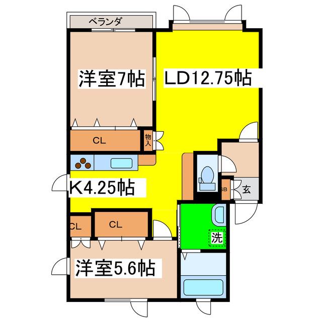 プライズII(2LDK/1階)の間取り写真