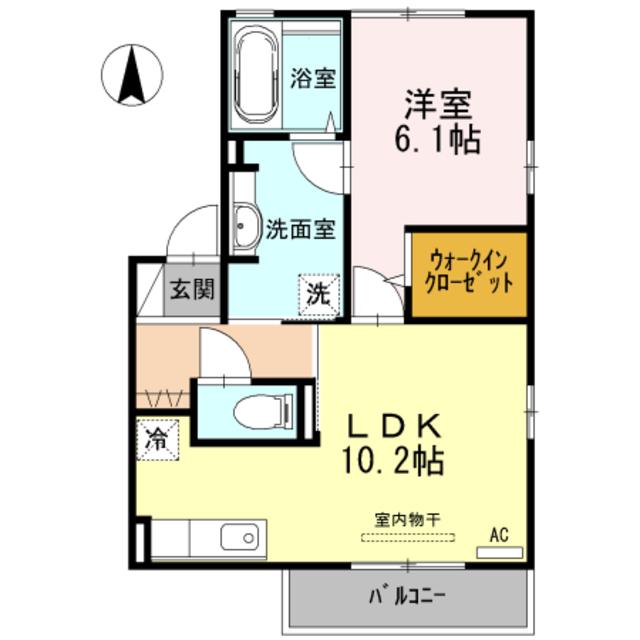 ディアコートN(1LDK/2階)の間取り写真