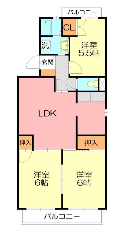 メゾンリヴィエール(3DK/2階)の間取り写真
