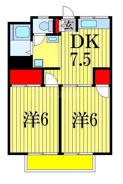 ヴィラ中山C(2DK/2階)の間取り写真