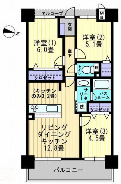 アルファライフ松島公園II(3LDK/6階)の間取り写真