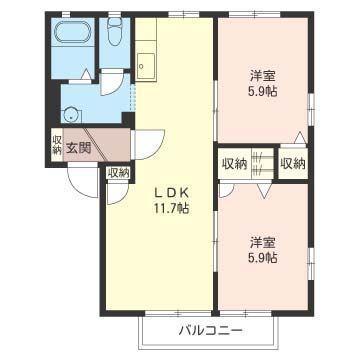 ヴィラ・フォンテーヌC(2LDK/2階)の間取り写真