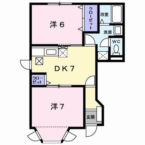 エスポワール寺畔B棟(2DK/1階)の間取り写真