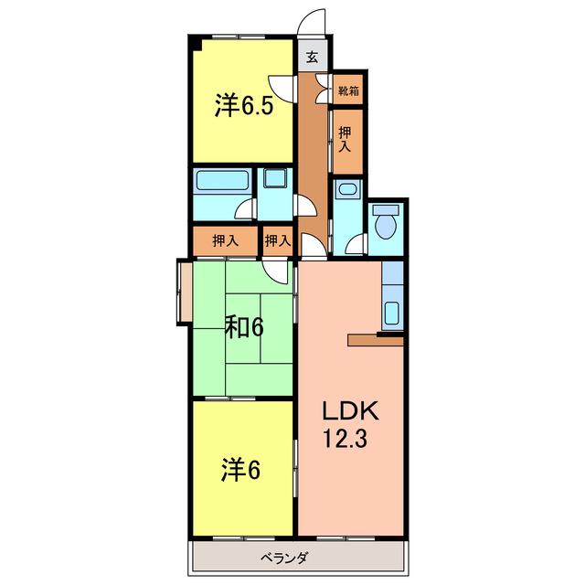 フレスカ野畑(3LDK/3階)の間取り写真