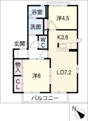 ピュアタウン花園H(2LDK/2階)の間取り写真
