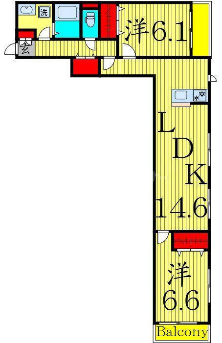 足立区中央本町3丁目(2LDK/2階)の間取り写真
