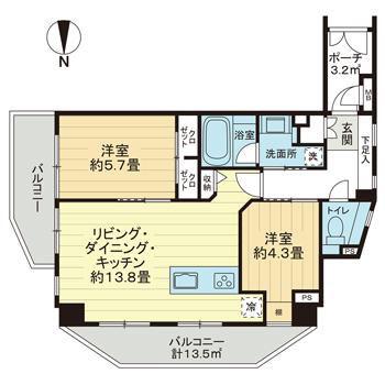 カーサフェリス武蔵小山(2LDK/4階)の間取り写真