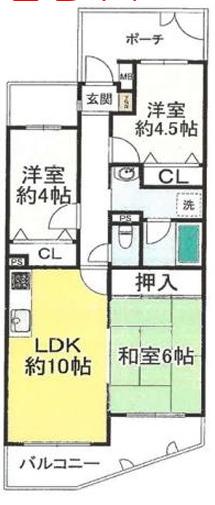 シャトラン上池田(3LDK/4階)の間取り写真