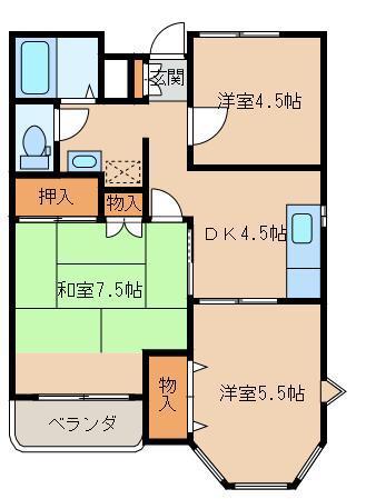 サンライト八山田B棟(3DK/2階)の間取り写真