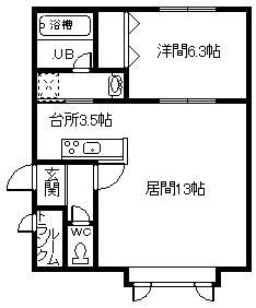 ルノンA(1LDK/1階)の間取り写真