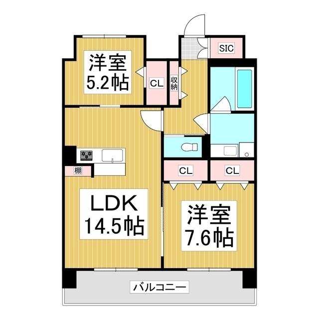 コンフォーティア広丘吉田III A棟(2LDK/6階)の間取り写真