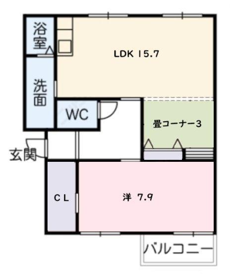 グリーンポケット A棟(1LDK/2階)の間取り写真