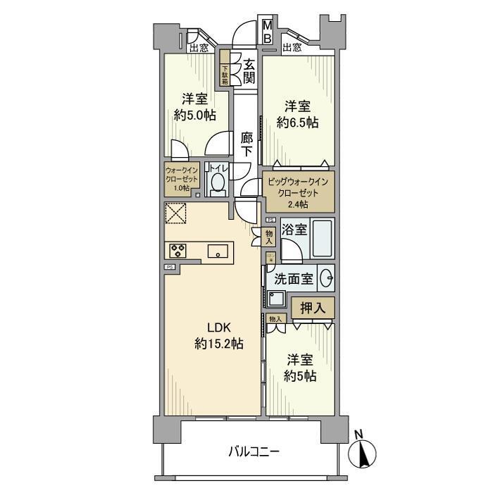 クレストプライムレジデンス アベニュー参番街(3LDK/2階)の間取り写真