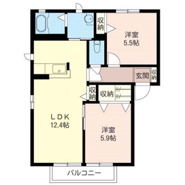 ヴェルソーA(2LDK/1階)の間取り写真
