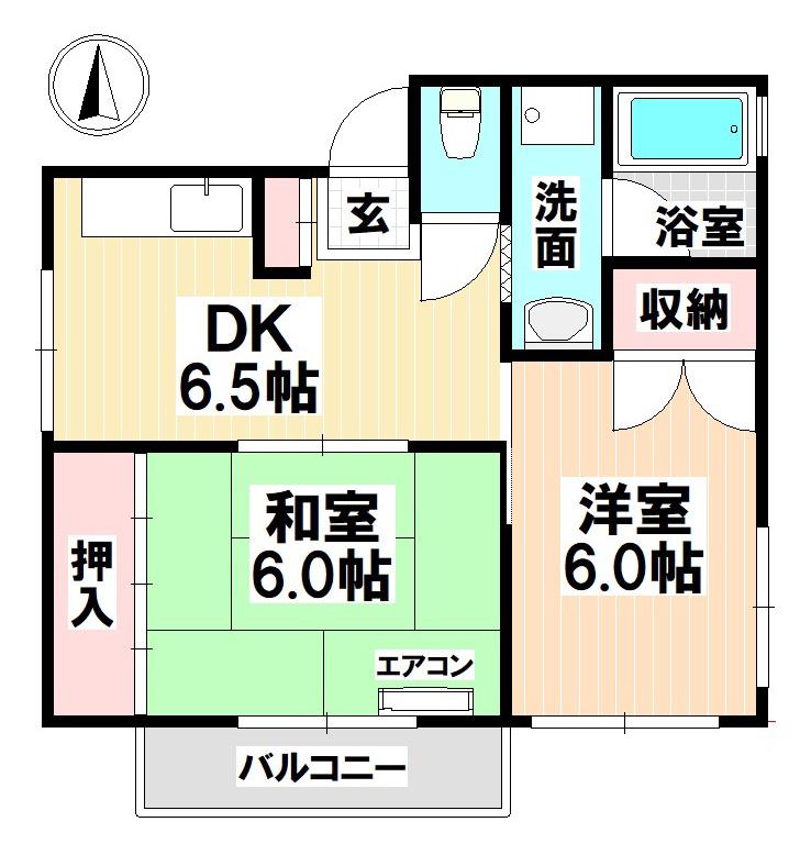 ルシードつるさと(2DK/1階)の間取り写真