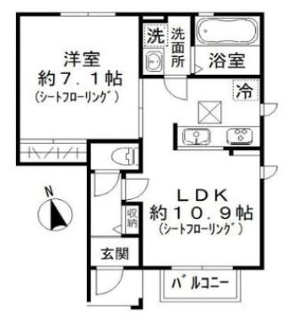 AURA(1LDK/1階)の間取り写真