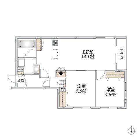 ランコントレII(2LDK/1階)の間取り写真