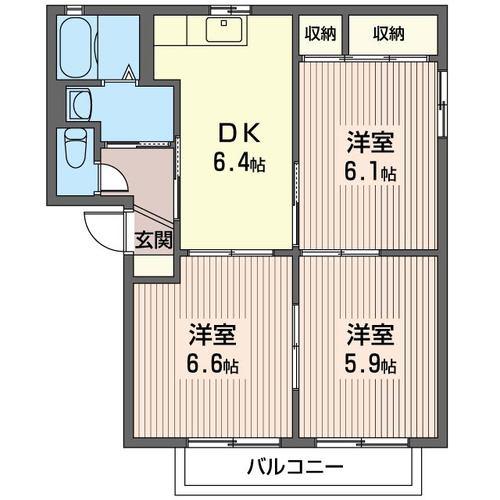フレグランス E(3DK/1階)の間取り写真