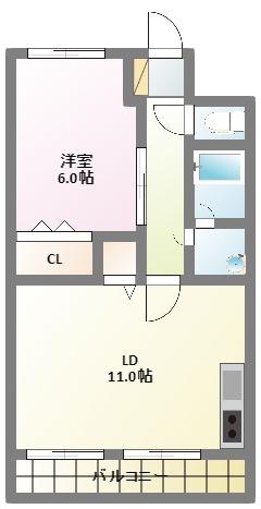 マンション丸山(1LDK/3階)の間取り写真