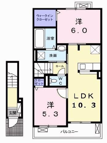 ミリュー ヴィラージュ ドゥ(2LDK/2階)の間取り写真