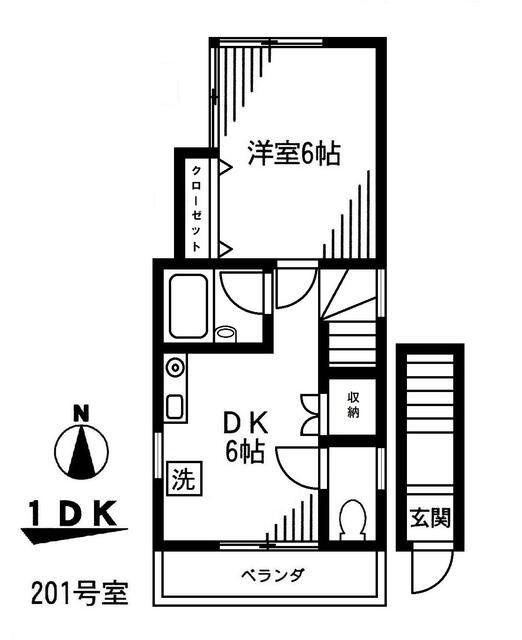 エステート王子神谷II(1DK/2階)の間取り写真