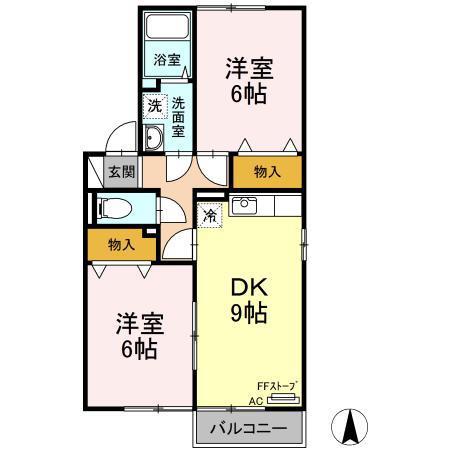 ウィルモア城東(2DK/2階)の間取り写真