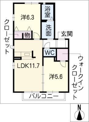 ピアツァ若草B棟(2LDK/2階)の間取り写真