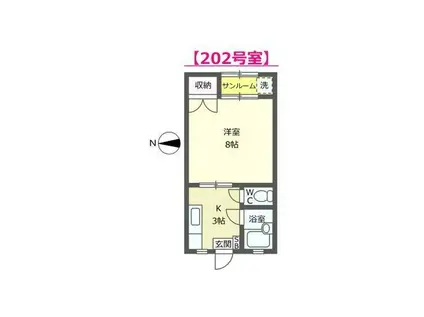 石川県金沢市 3階建 築40年(1K/2階)の間取り写真